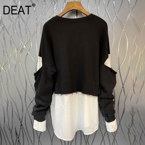 

deat] new autumn fashion women's pullover sweatshirt causal patchwork full sleeve hole o-neck collar loose design wild mx125, Black