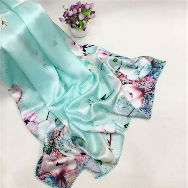 

high-end quality sunscreen shawl summer chinese style silk scarf gift mulberry silk printed large square towel, Blue;gray