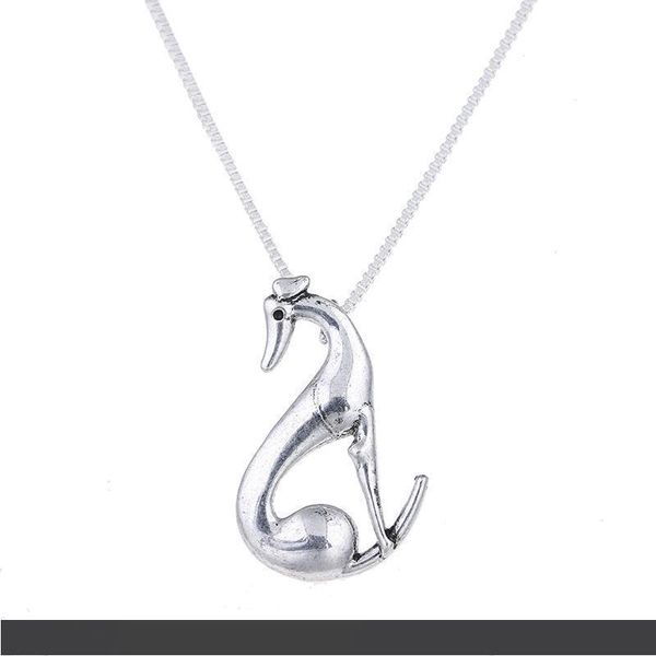 

sitting greyhound necklace dog pendant whippet italian sight hound galgo necklaces pendants choker christmas halloween gift, Silver