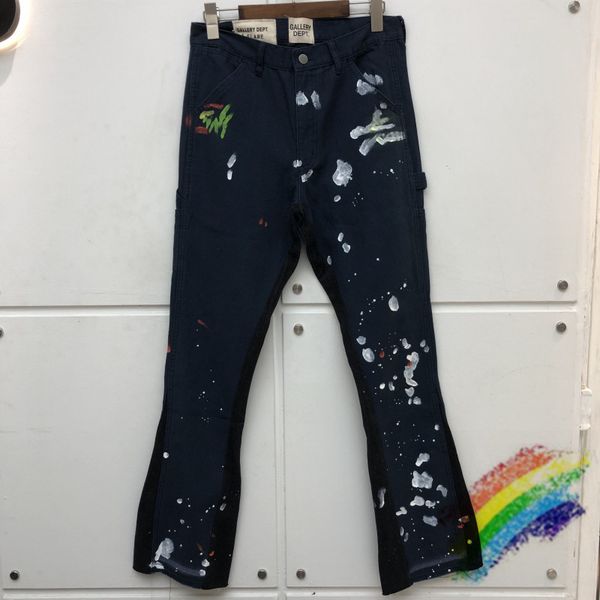 

damage hole distressed jeans men women 1 stitching bootcut denim pants, Blue