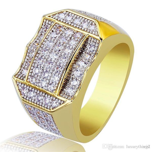 

hip hop copper gold color plated micro paved full zircon charm finger gold rings bling jewelry for men&women, Silver