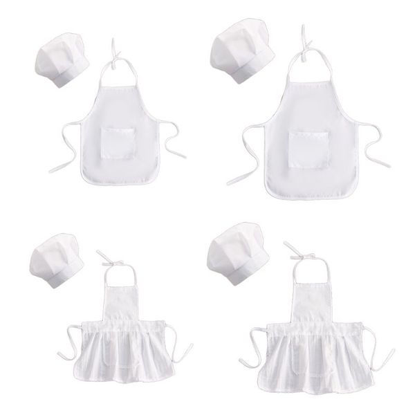 

2020 new 2pcs cute baby chef apron and hat infant kid white cook costume pgraphy prop
