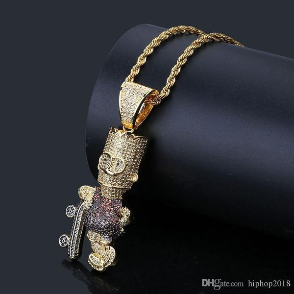 

new mens hip hop iced out gold pendant necklace cartoon simpson pendant necklace fashion necklace jewelry, Silver