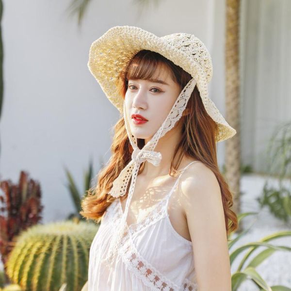 

fashion female big straw hat sun beach hat folding mesh travel leisure dome cool fjwl, Blue;gray