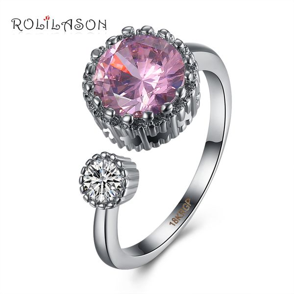

rolilason designers pink crystal zircon silver color rings for women size #8 fashion jewelry jr2151, Golden;silver