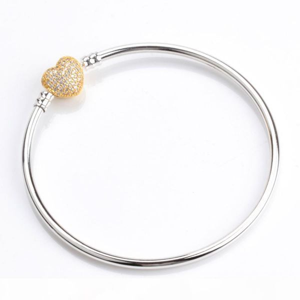 

18k yellow gold plated heart women bangle bracelet original box set for pandora 925 sterling silver charms bracelets, Black