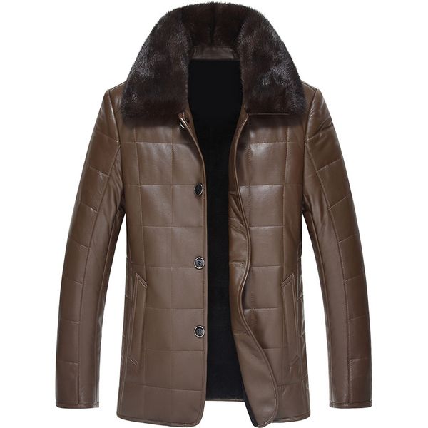

men's leather & faux autumn winter mens jacket genuine sheepskin coat real wool fur lining jackets mink collar ml-127605, Black