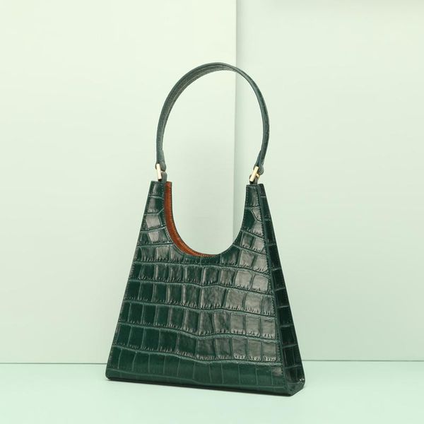 

leather handbag women design crocodile pattern retro armpit shoulder bag european and american fan fashion green bag 1096