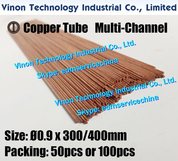0.9x400mm tubo de cobre Multi-canal (50pcs ou 100 pcs) EDM multihole tubulação copper eléctrodo de cobre dia. = 0,9mm comprimento = 400mm para máquina de perfuração EDM
