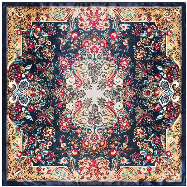 

silk scarves head handkerchief wholesale shawl wraps 90-90cm square hijab scarf women asakusa grain paisley floral soft satin, Blue;gray