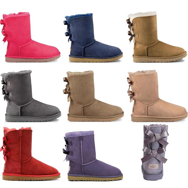 

2020 australia women girl classic snow boots ankle short bow fur boot for winter black chestnut women shoes 36-41 fashion outdoor, White;red