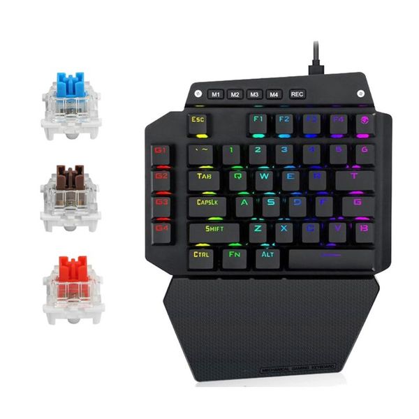 

k700 one-hand mechanical gaming keyboard rgb led backlight outemu switch full key macro defines 44 keys for // dota2