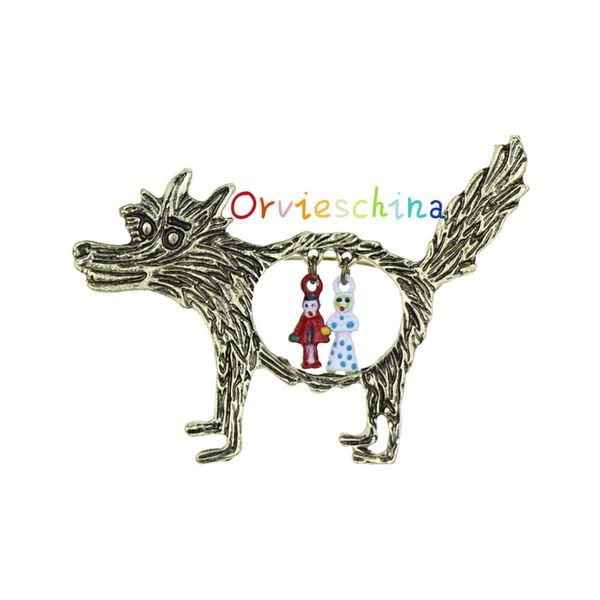 

2020 designer brooch european and american dog vintage brooch wishing wolf little red hood clothing accessories brooch decorative jewelr, Gray