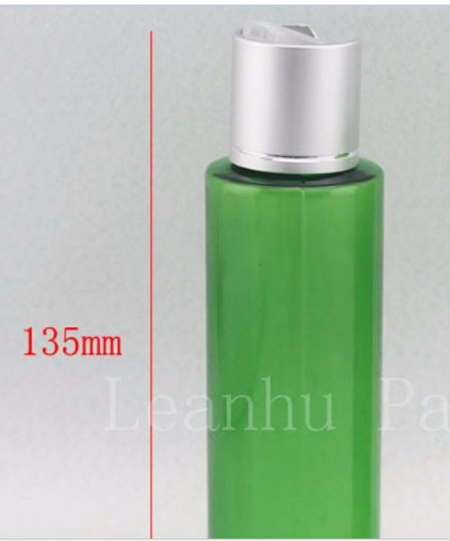 100ml esmeralda verde garrafa com tampa de alumínio prata topo disco, recipiente conta-gotas, uma garrafa de PET, frascos de amostras