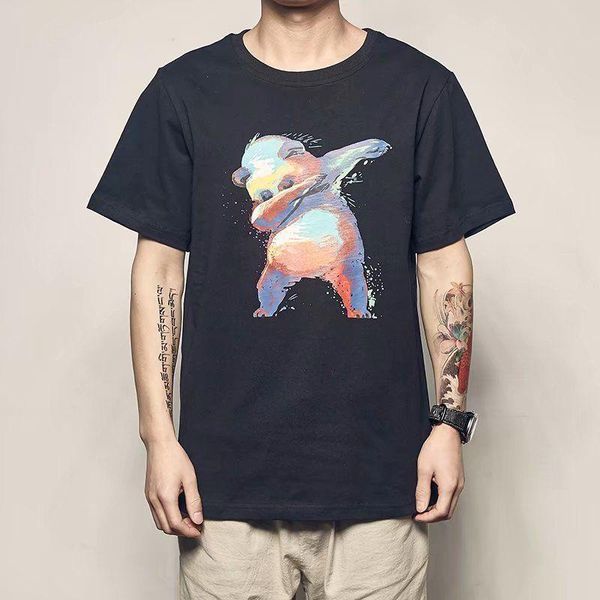 

cartoon printed short-sleeved men's summer new casual loose t-shirt trendy couple round neck tee, White;black