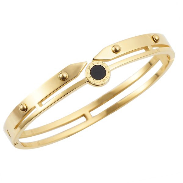 

Rose Gold Bracelet for Woman Man Roman Letter Resin Stainless Steel Wristband Wedding Jewelry