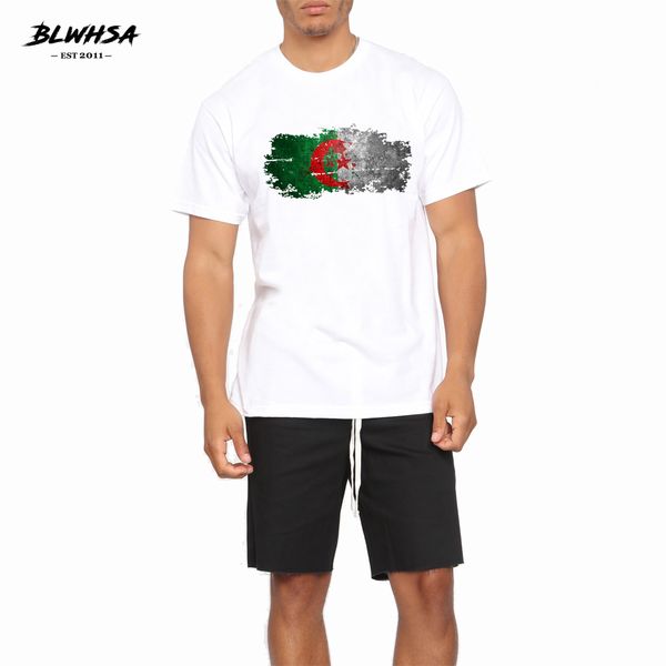 

blwhsa algeria flag printing t shirt men casual short sleeve cotton funny t-shirts summer algeria flag football cheering shirts