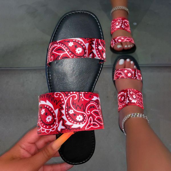 

ladies beach shoes outdoor printed sandals women flip flop flat fashion wild slippers, Black