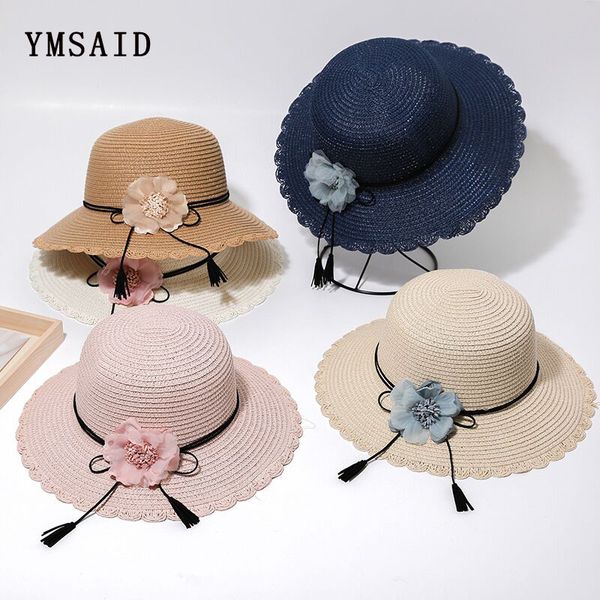

2020 women fashion flower design wide brim straw hat girls foldable sun protection sun hat summer hats vacation beach, Blue;gray