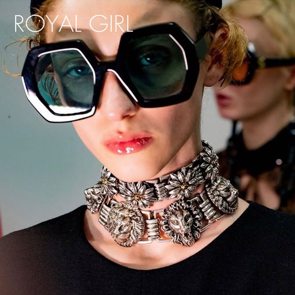 

royal girl square calssic oversized sunglasses pc+cp adjustable frame sun glasses fashion male goggle uv400 ss450, White;black