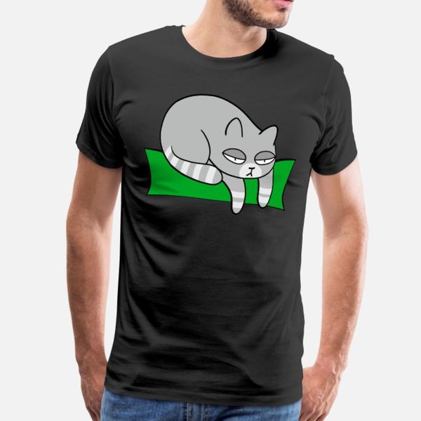 

funny cute grey cat lazy tired bored on a pillow t shirt men designing 100% cotton crew neck original gift authentic summer trend shirt
