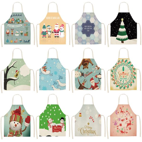 

aprons 1pcs snowman christmas apron snowflake pinafore cotton linen 53*65cm bibs kitchen cooking baking accessories cm1008