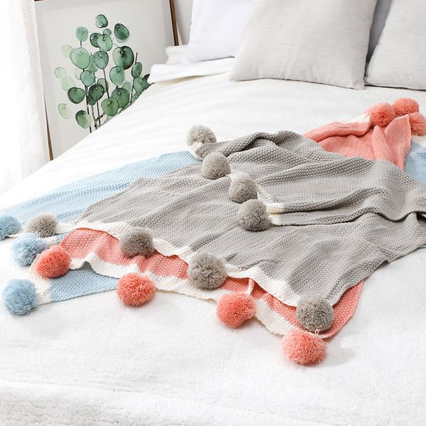 

solid colour knitted baby blanket ball ball comfort knitted blanket baby stroller 70*100cm