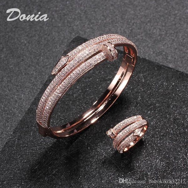 

donia jewelry party european and american fashion large classic micro inlaid zirconia bracelet ring set women's bracelet ring set gift, Black