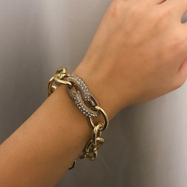 

punk cuban link chain gold silver color bangle luxury charm bracelet for women/girl crystal bracelet boho hand jewelry 2020, Black