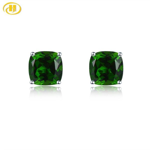 

hutang cushion 5.0mm genuine diopside stud earrings 925 sterling silver kid earrings korean earings gemstone girls jewelry 2020, Golden;silver