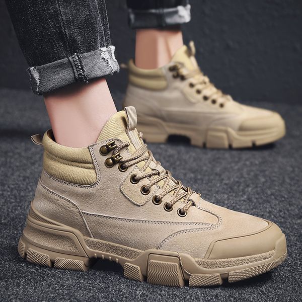 

boots men winter snow plush warm men's waterproof sneakers lace up outdoor male ankle work shoes, Black