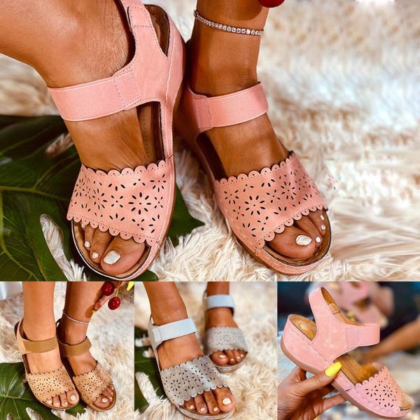 

shoes women's wedges shoes petal flats peep toe sandals elastic band hollow bohemian sandals buty damskie sapatos feminino a01, Black