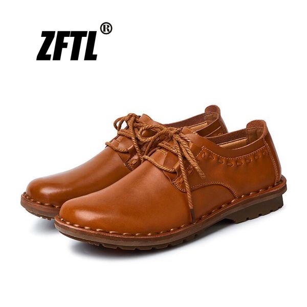 

zftl new men casual shoes men's handmade business shoes genuine leather lace-up male loafers wear-resistant and breathable 031, Black