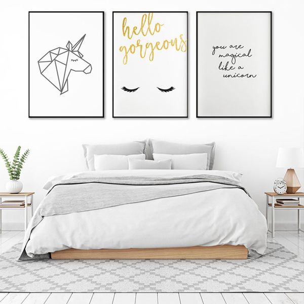 

современная мода unicorn wall art геометрическая холст картина красоты плакаты и lashes печать изображений для девочек подростка номер декор