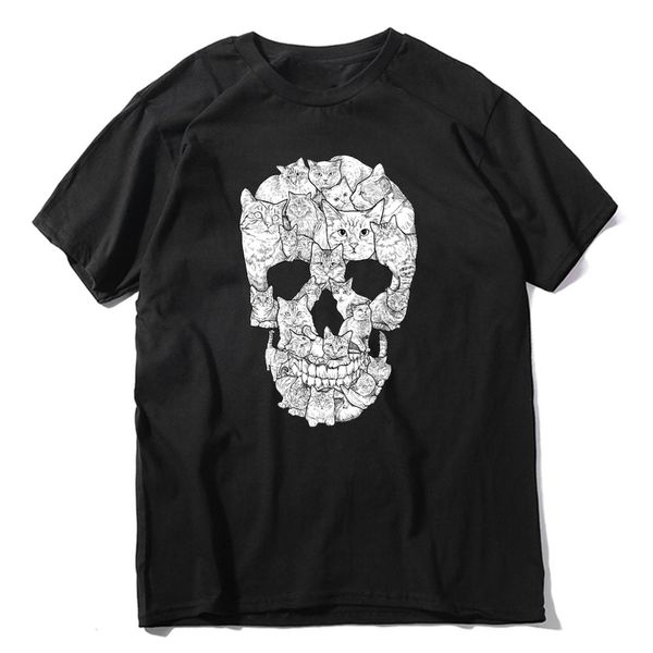 

cat skull design horror skull t shirt halloween men short sleeve men terror t-shirt cotton round neck tees printing