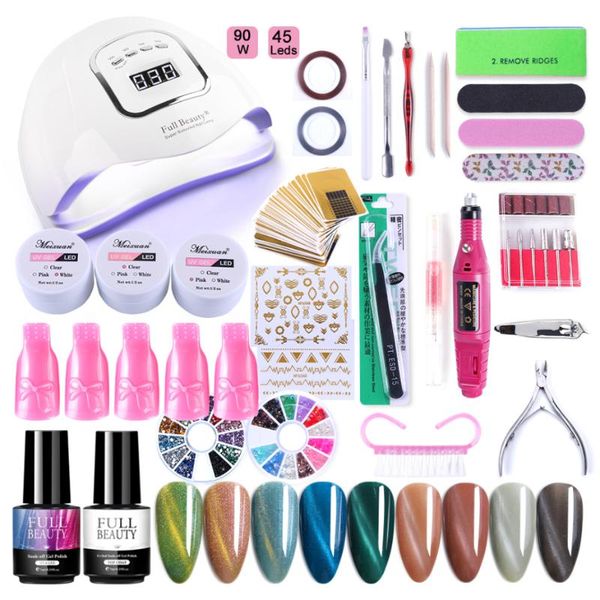 

nails set with 12/10pcs gel nail polish 90w uv led lamp electric manicure machine drill bit tools nail extension kit la1581