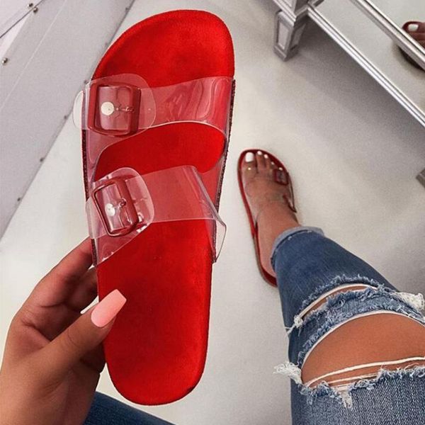 

flat heel summer ladies clear women slippers lazy fashion shopping buckle strap non-slip sandy beach soft bottom casual travel, Black