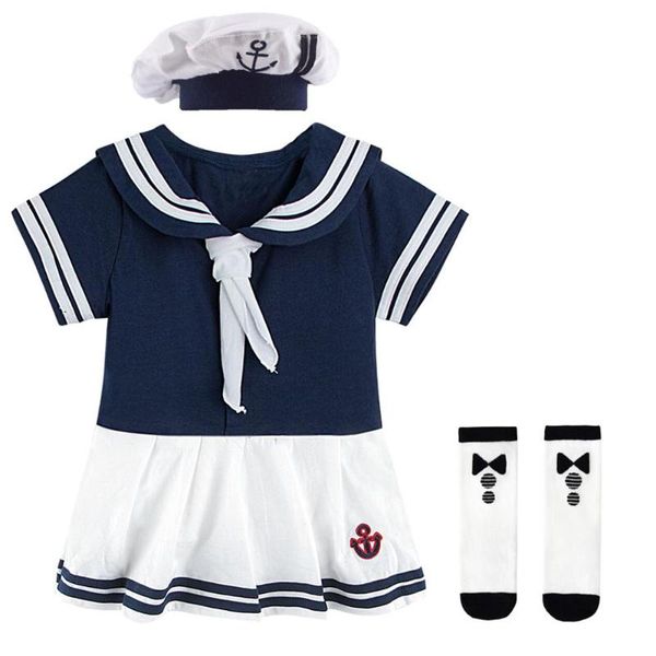 

baby girls romper dress newborn sailor bodysuit with hat infant summer clothes toddler halloween cosplay costume ropa, Blue