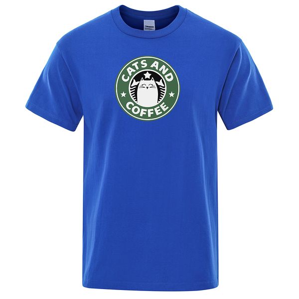 

cat and coffee printed t-shirts man summer 100% cotton o-neck t-shirt for men short sleeve fashion tees oversize streetwear