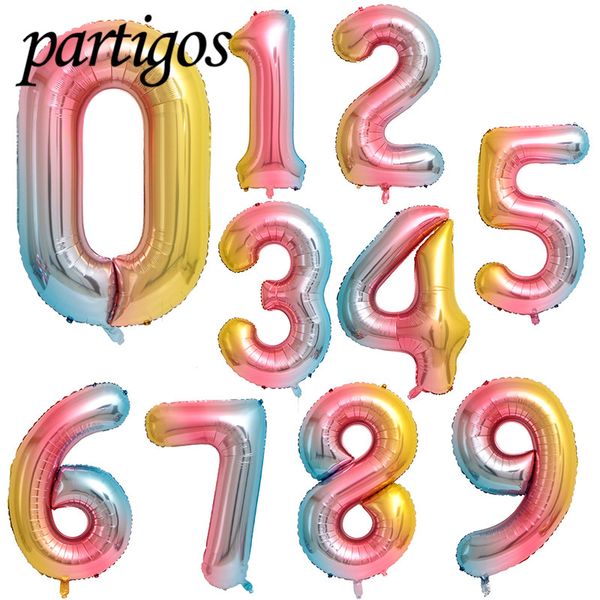 

party decoration 1pc 32inch/40inch gradient number balloon birthday figure wedding helium foil digit