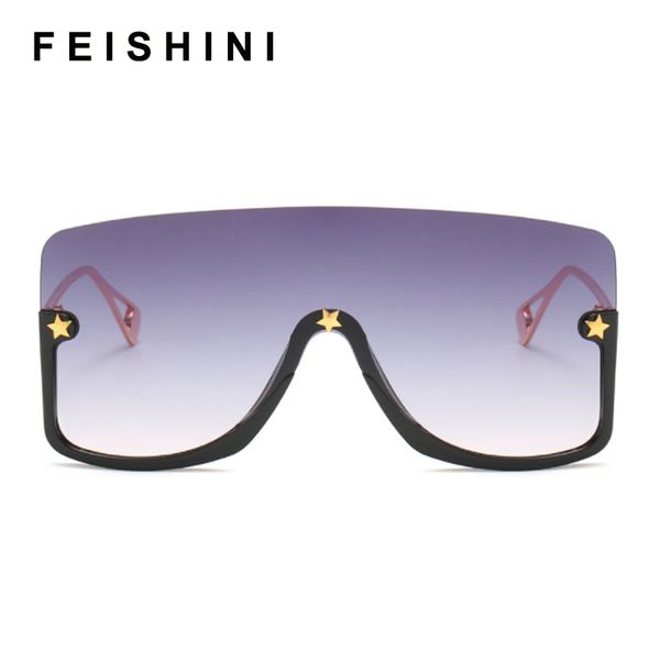 

feishini 2020 grey women sunglasses brand design star fashion all-in-one goggles trendy oversized glasses square uv gradient, White;black