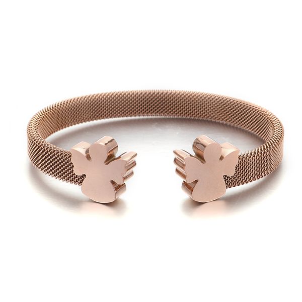 

simple stainless steel angel opening bracelet glamour rose gold charm bangle three colors for woman jewelry, Black