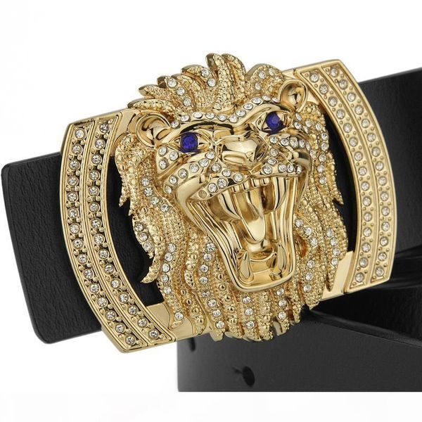 

wide designer belt men luxury enuine leather fancy vintage jean fashion trend lion buckle black waist strap, Black;brown