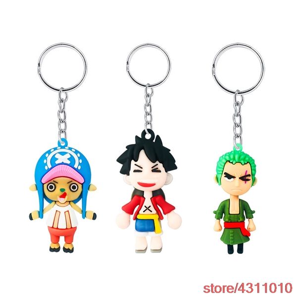 

anime one piece luffy keychain naruto keychain pvc rubber key ring bag pendant for women men friend gift charm trinkets, Silver