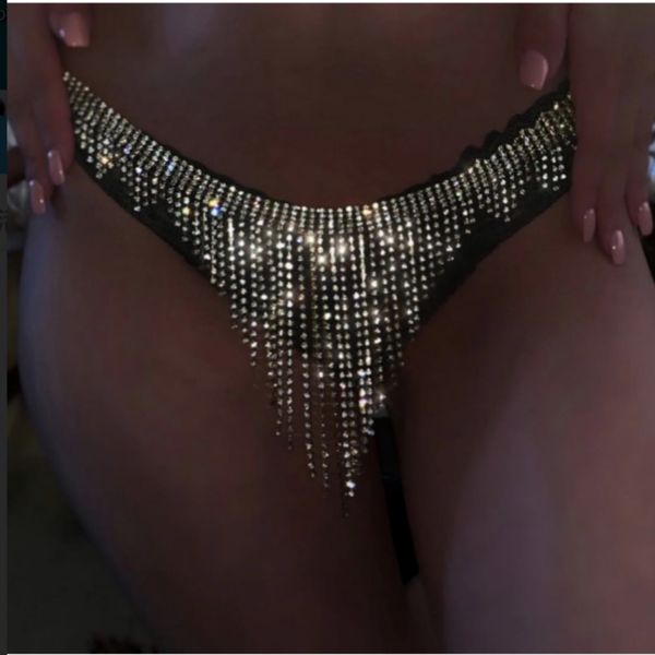 

stonefans rhinestone tassel underwear thong panties for women crystal body chain jewelry hide-it jewelry valentine's gift, Silver