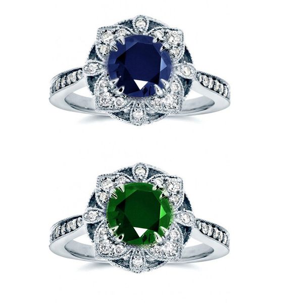 

fashion hollow flower lady ring blue green alloy ring size 6-10 suitable for jewelry rings between girlfriends, Slivery;golden