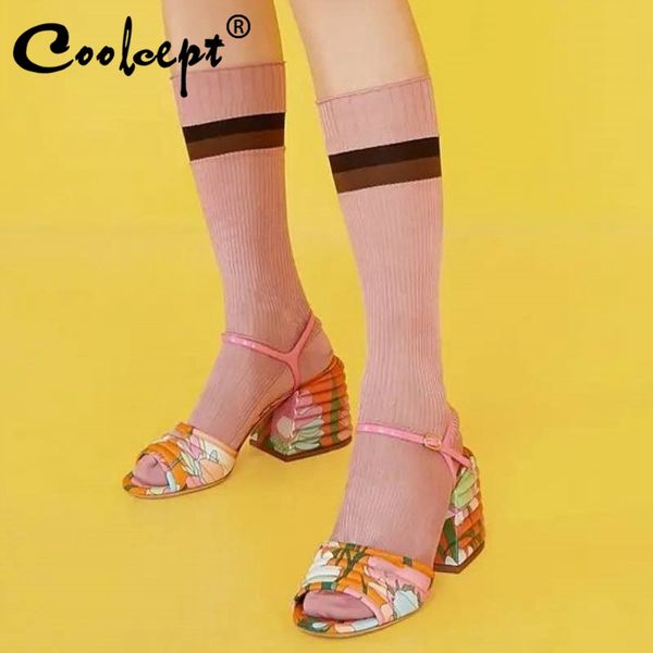 

coolcept new design size 33-43 women sandals genuine leather thick heel summer shoes women fashion ladies party footwear shoes, Black