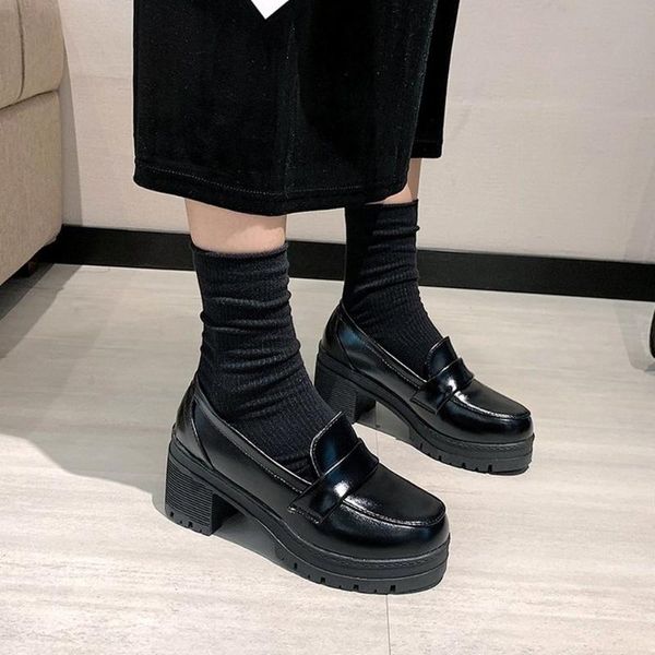 

japan style college style women's shoes mid-heel height student 2020 black ,shoes european british pumps women shoes