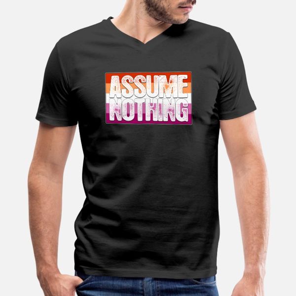 

assume nothing lesbian pride flag t shirt men custom 100% cotton o neck standard loose comical spring autumn cool shirt