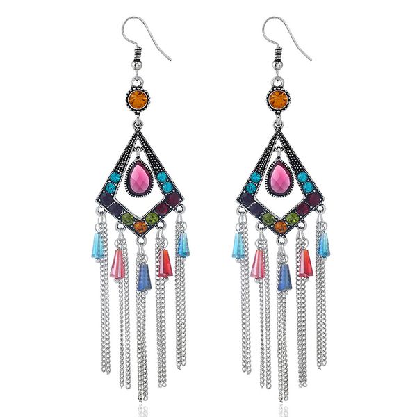 

bohemian rhombic pendant earrings, Golden